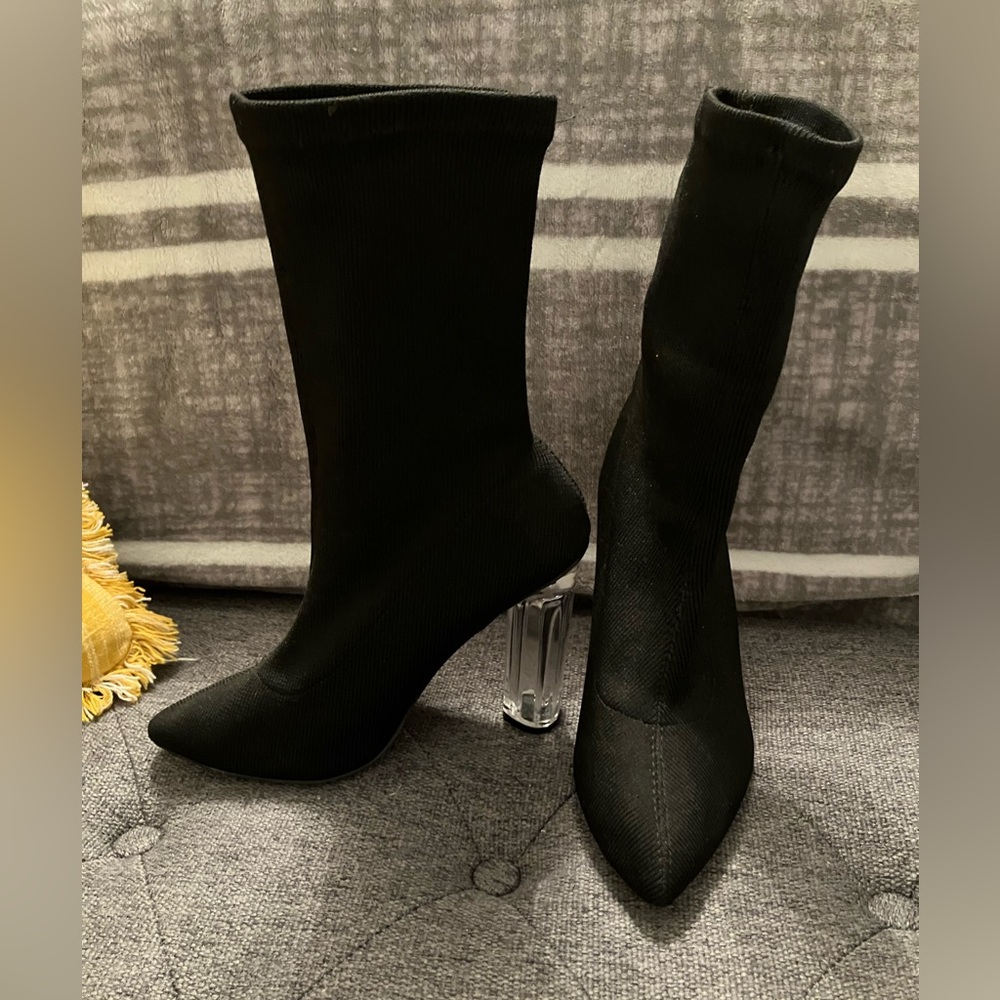 Cape Robbin Black Heeled Boots with Clear Heel